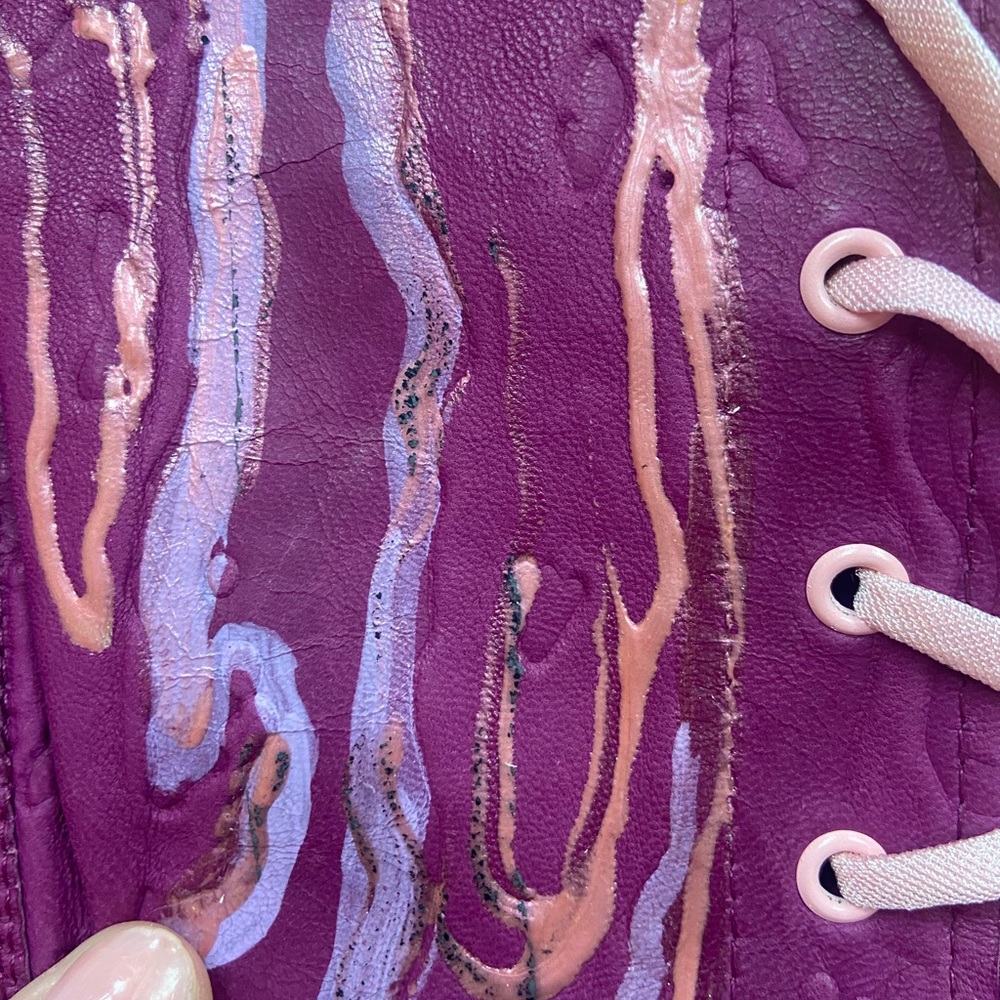 VINTAGE Real Leather Hand Painted Lace-Up Corset Top Small 30"+P2P - Picture 9 of 9